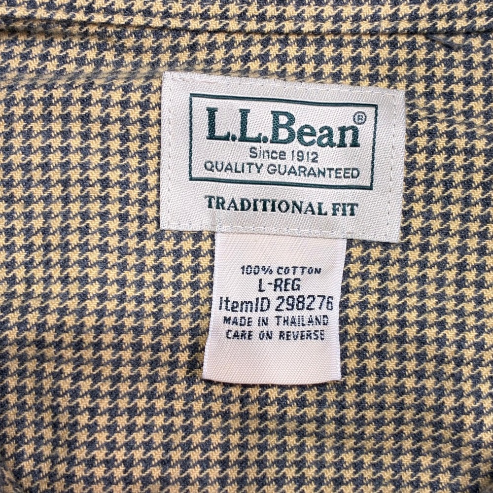 L.L.‎ Bean Shirt Mens L Tan Houndstooth Traditional Fit Cotton Long Sleeve - Picture 4 of 9